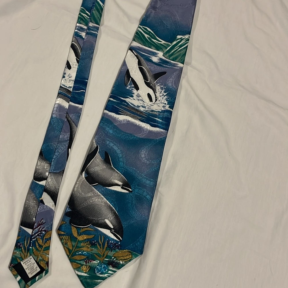 Vintage Orca Tie, animal necktie, vintage necktie, fun tie, killer whale tie, OS